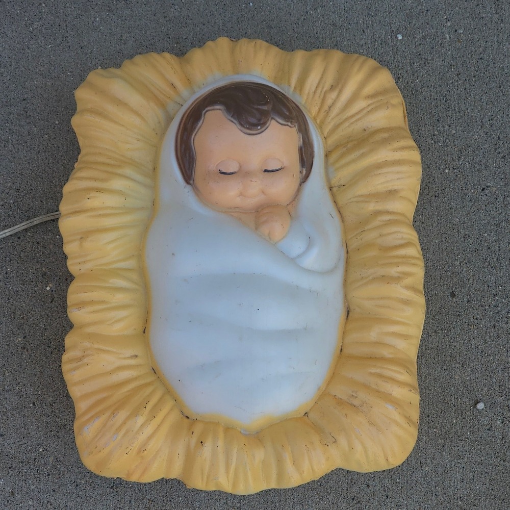 Vintage 14" General Foam Baby Jesus Straw Manger Christmas Nativity Blow Mold US